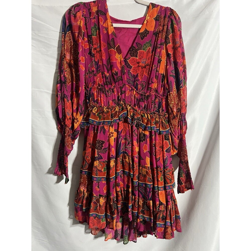 Farm Rio Tropical Tapestry Dress 0 Woman's Pink Mini Flowy Flared Ruffle NWT